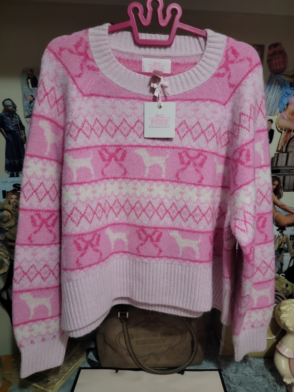 NWT Victoria's Secret Pink Love Shack Fancy Fair Isle Crewneck Sweater Small - Picture 5 of 8